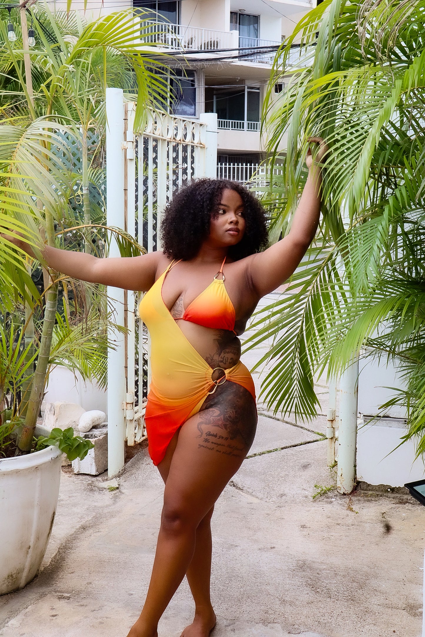 Azure Three Piece Bikini Orange