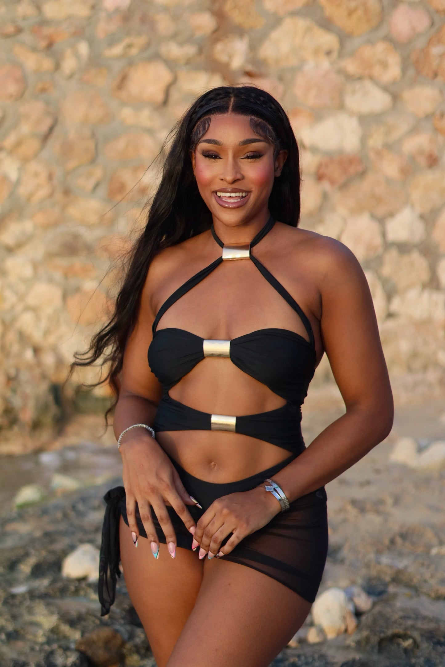 Lagoon Love Monokini Black with Wrap