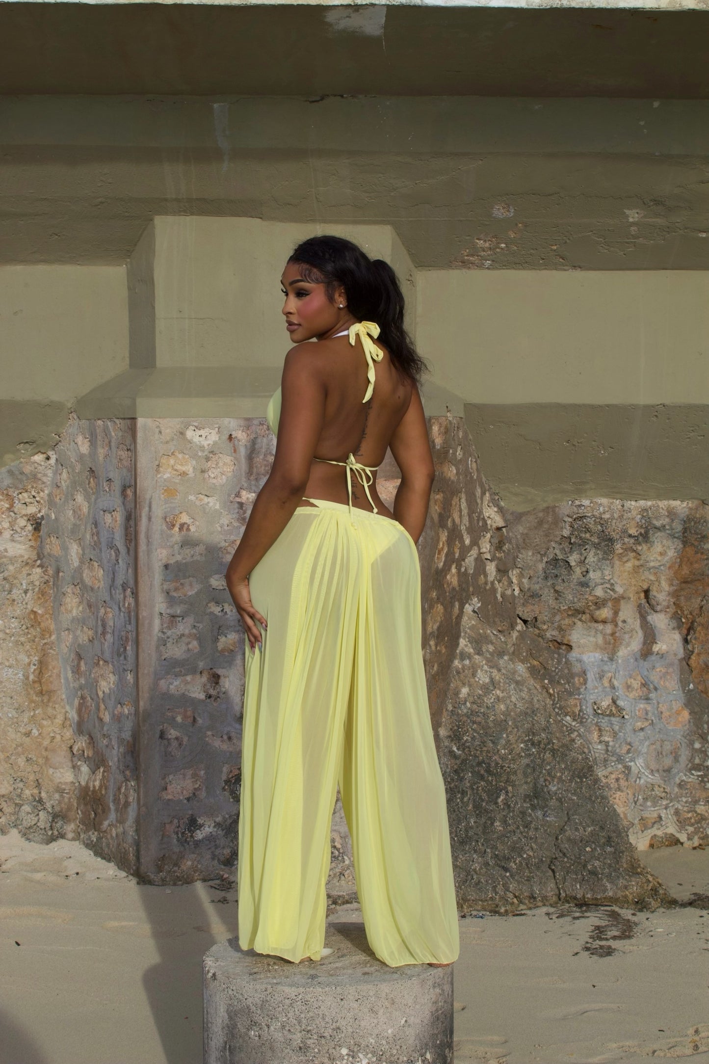 High Tides Three Piece Pants Set Yellow