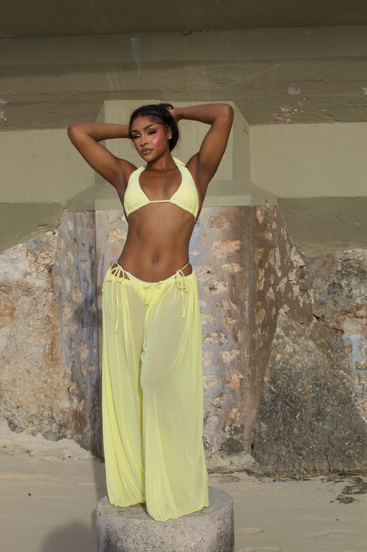 High Tides Three Piece Pants Set Yellow