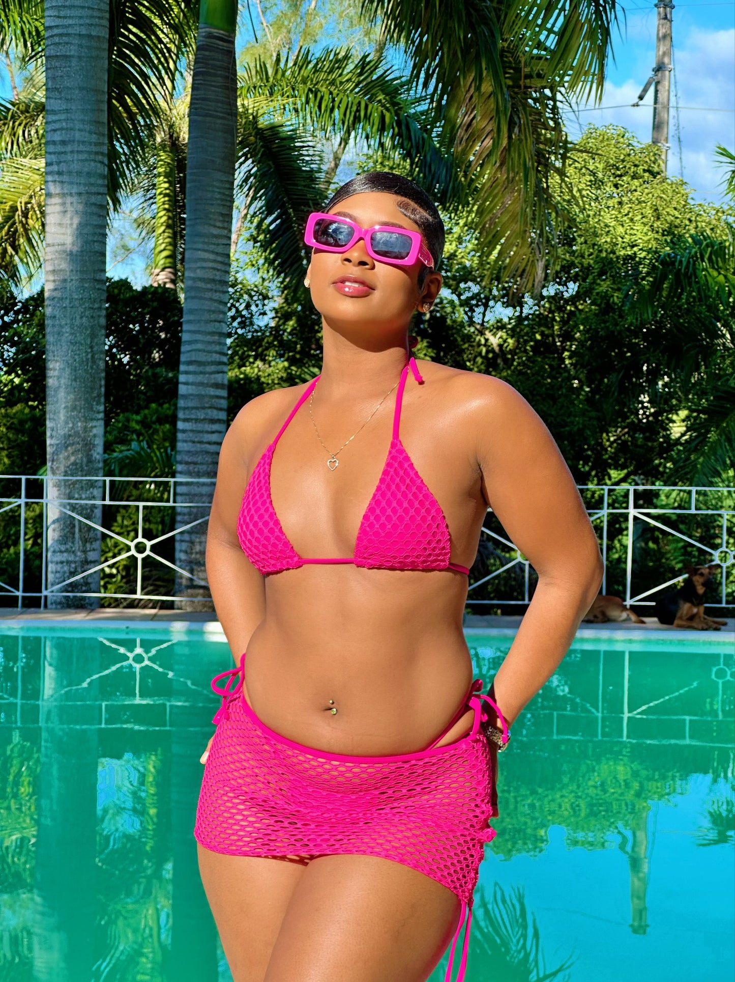 She's A Catch Three Piece Bikini Pink