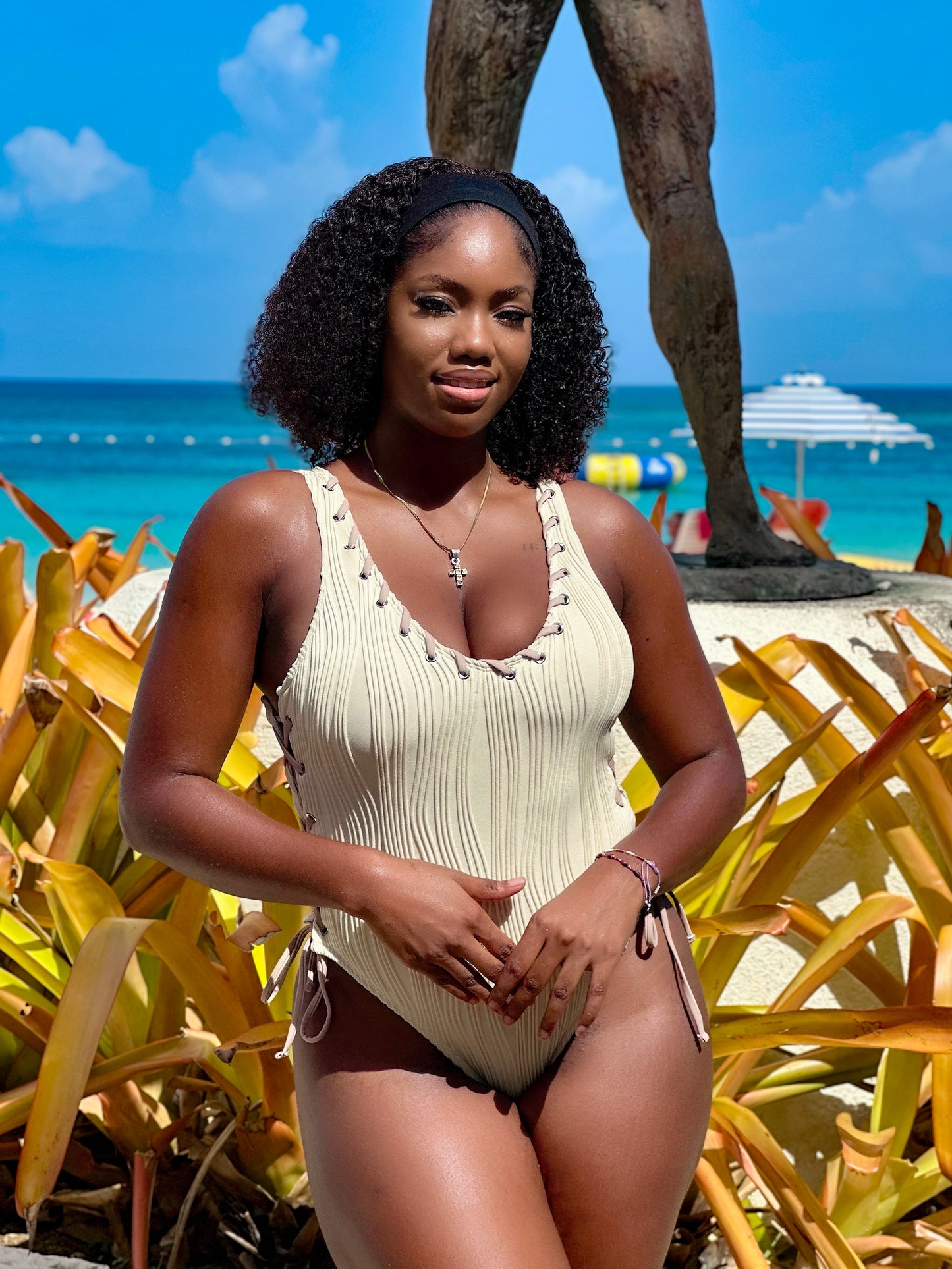 Crossed Your Mind Monokini Beige