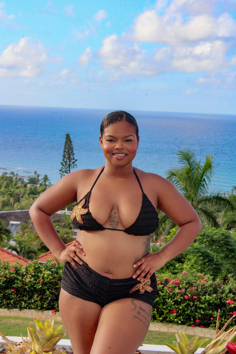 The Halter Shorts Set Bikini Black and Gold