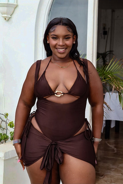 True Believer Three Piece Monokini Brown